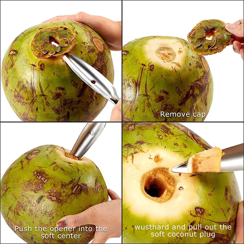 LMETJMA Coconut Opener Stainless Steel Coconut Opener Scraper Knife Coconut Punch Opener Tools JT101