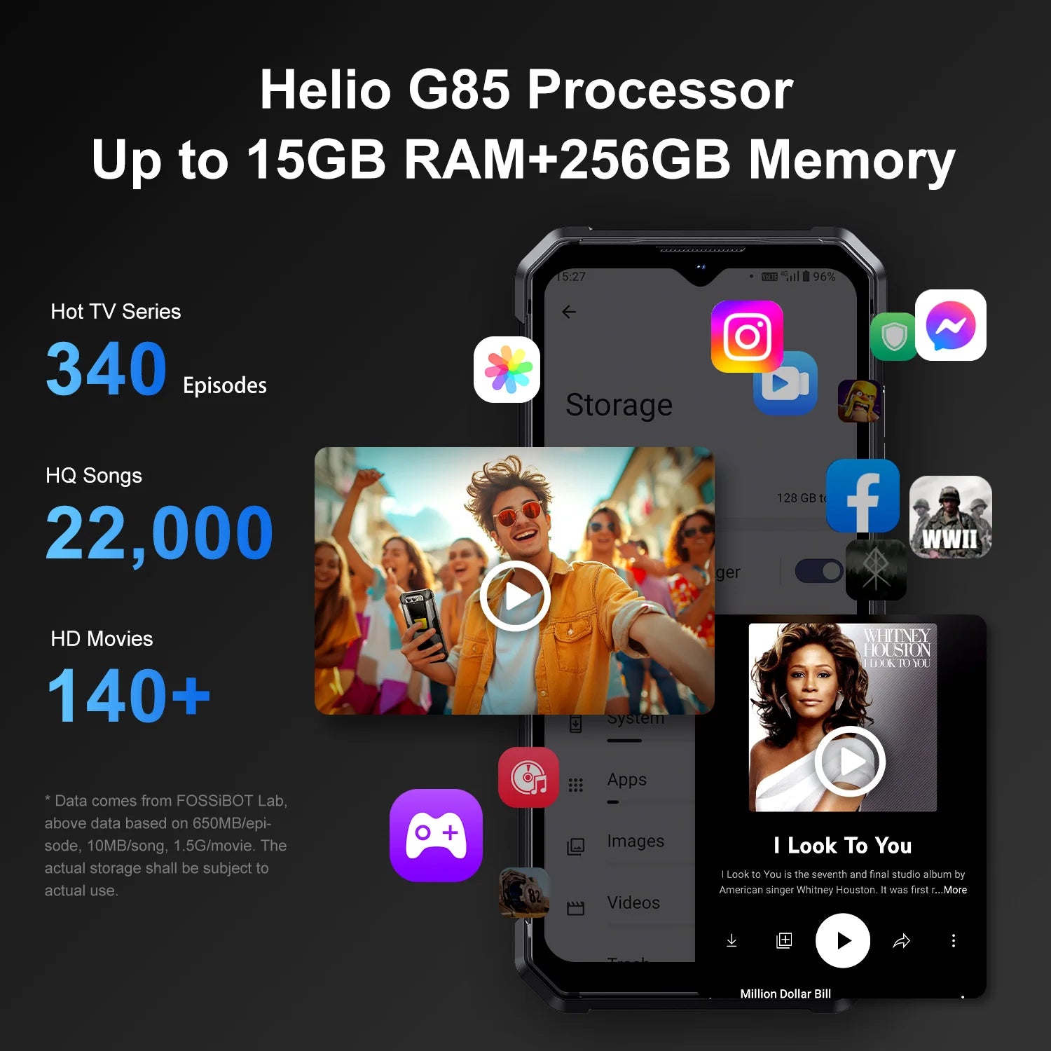FOSSIBOT F106 PRO MTK G85 4G Android 14 15GB(8+7GB Extended) 256GB ROM Rugged Smartphone 12000mAh Battery 48MP Camera NFC
