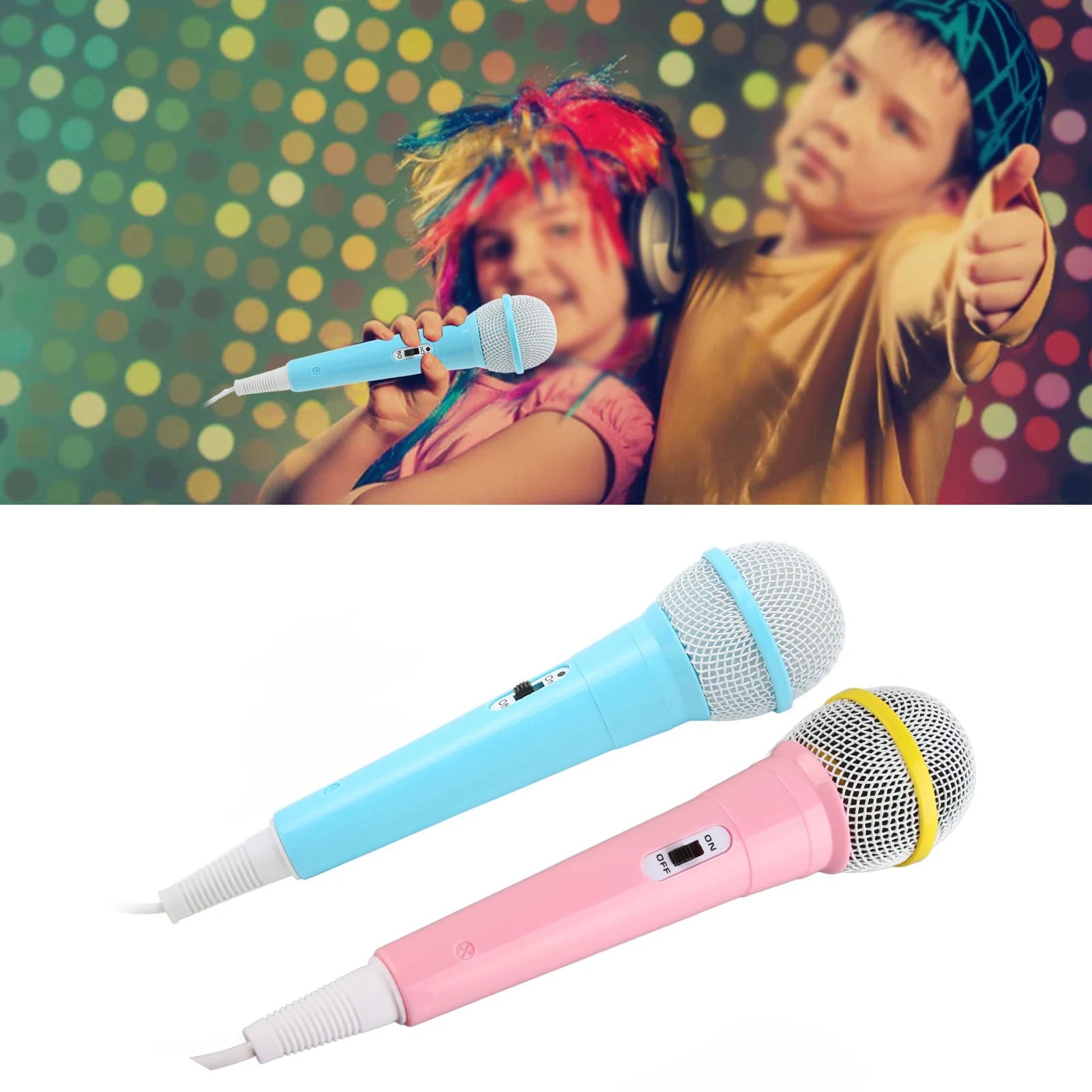 Kids Wired Microphone 3.5mm Plug Plastic Low Distortion Portable Child Singing Mic for Musical Instrument for Family Party