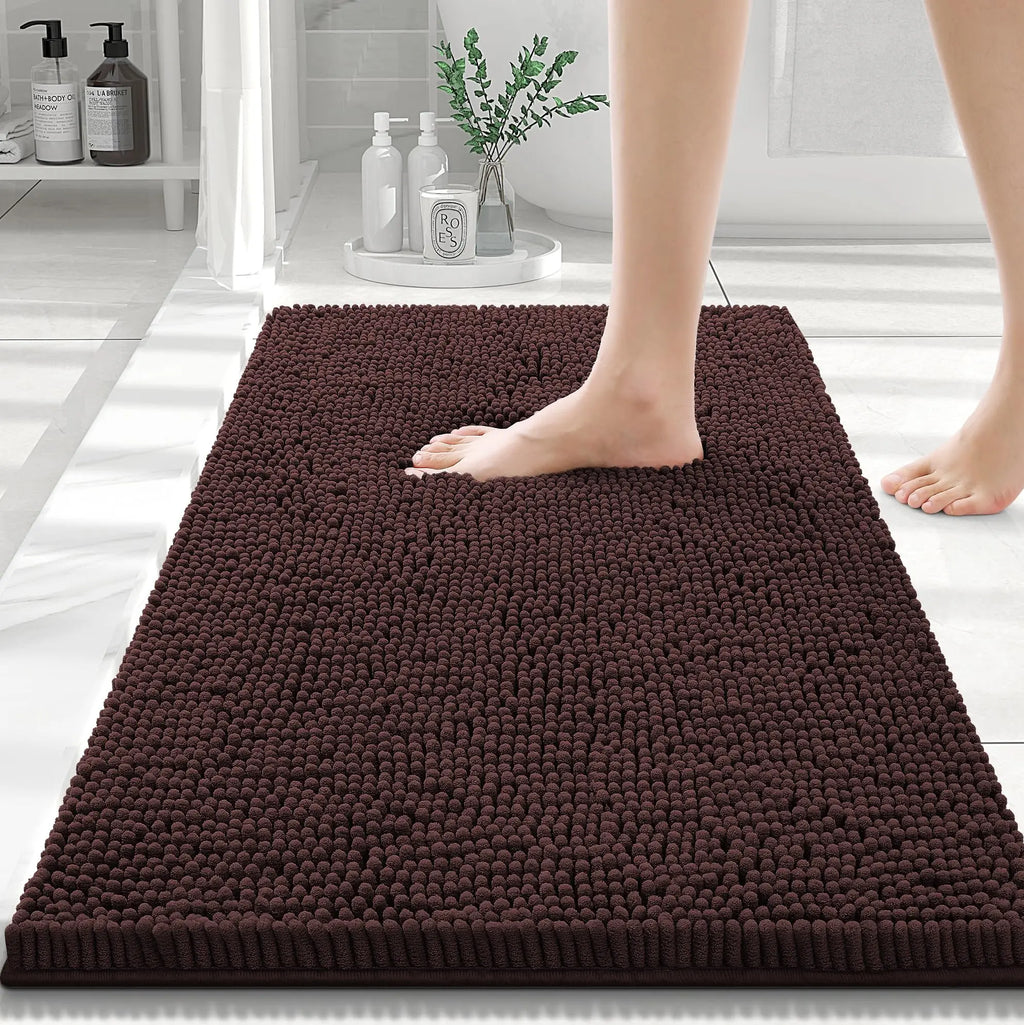 Olanly Chenille Bath Mat Fashion Non-Slips Soft Fluffy Bath Mats For Bathroom Super Absorbent Floor Mats Washable Bathroom Mat
