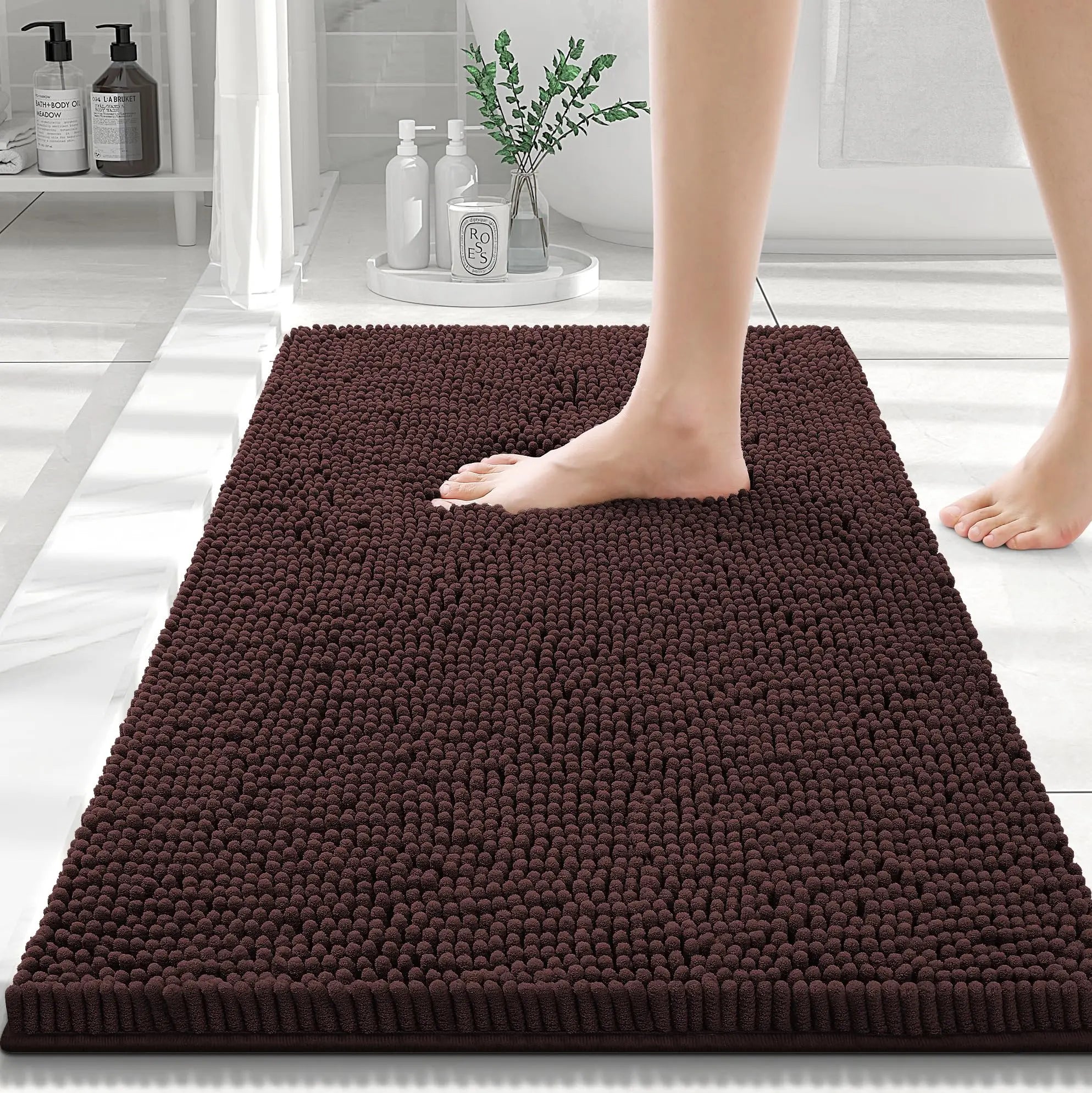 Olanly Chenille Bath Mat Fashion Non-Slips Soft Fluffy Bath Mats For Bathroom Super Absorbent Floor Mats Washable Bathroom Mat
