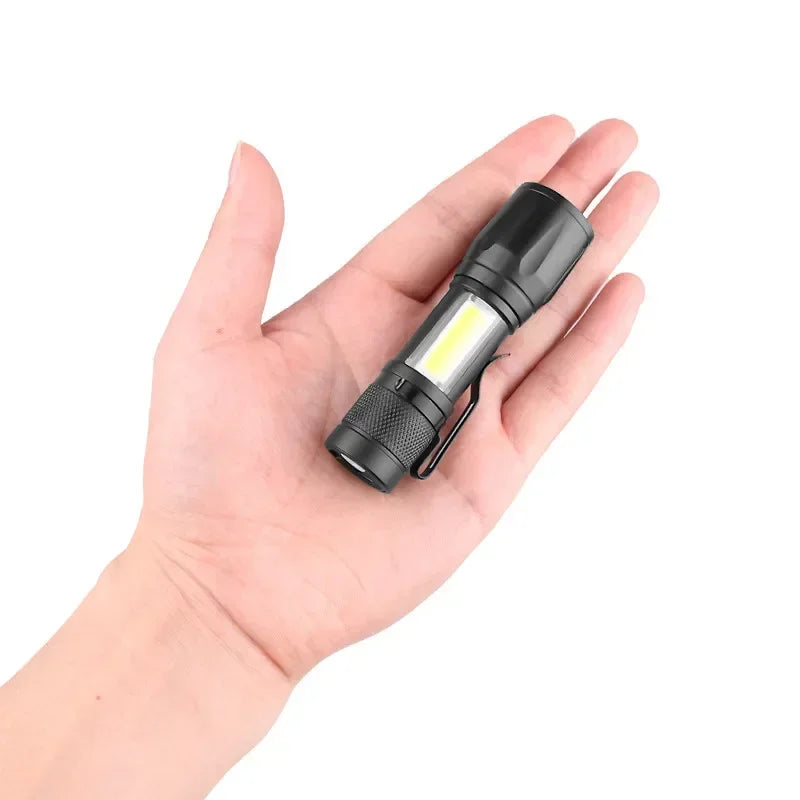 Mini LED Flashlight with Pen Clip Zoomable USB Rechargeable Portable Torch with Side Lights Outdoor Camping Emergency Lantern