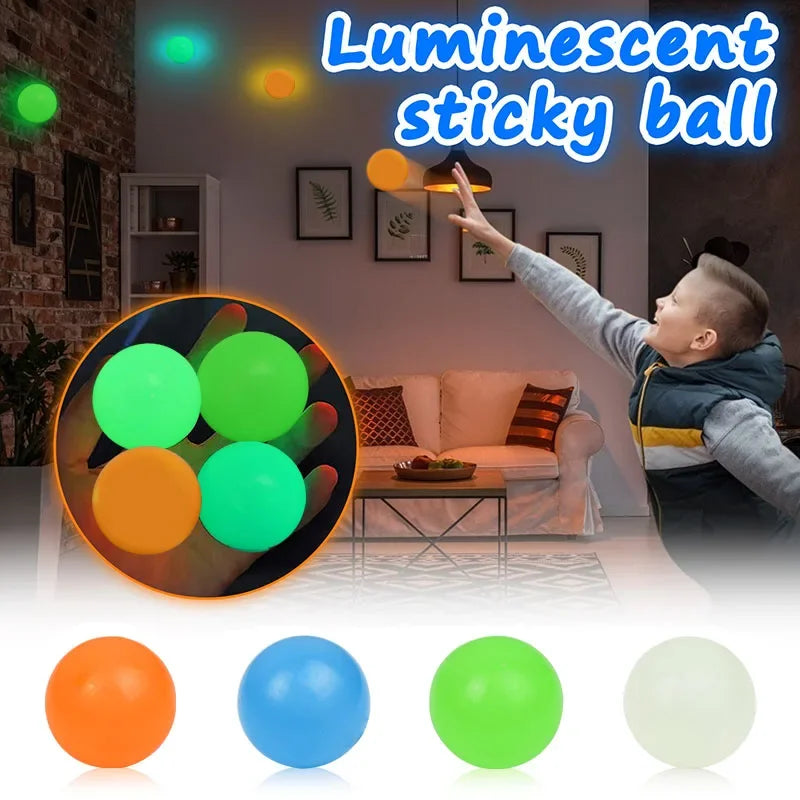 Luminous Wall Target Ball Sucker Sticky Decompression Toy Squeeze Ball Colorful TPR Stress Relief Balls Random Color