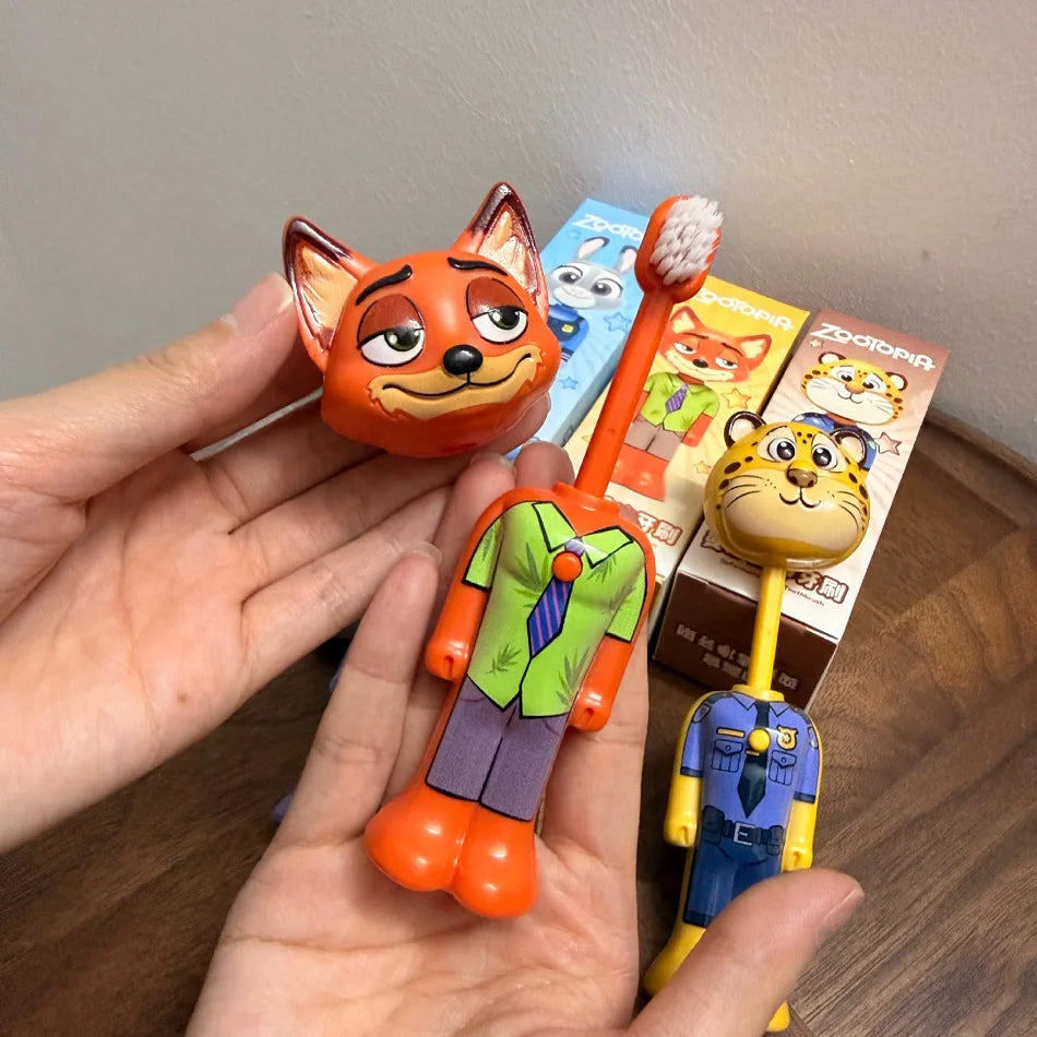 Disney Zootopia Scalable Toothbrush Cute Nick Judy Anime Figures Transformable Soft Bristled Toothbrush Fine Bristled Kids Gifts