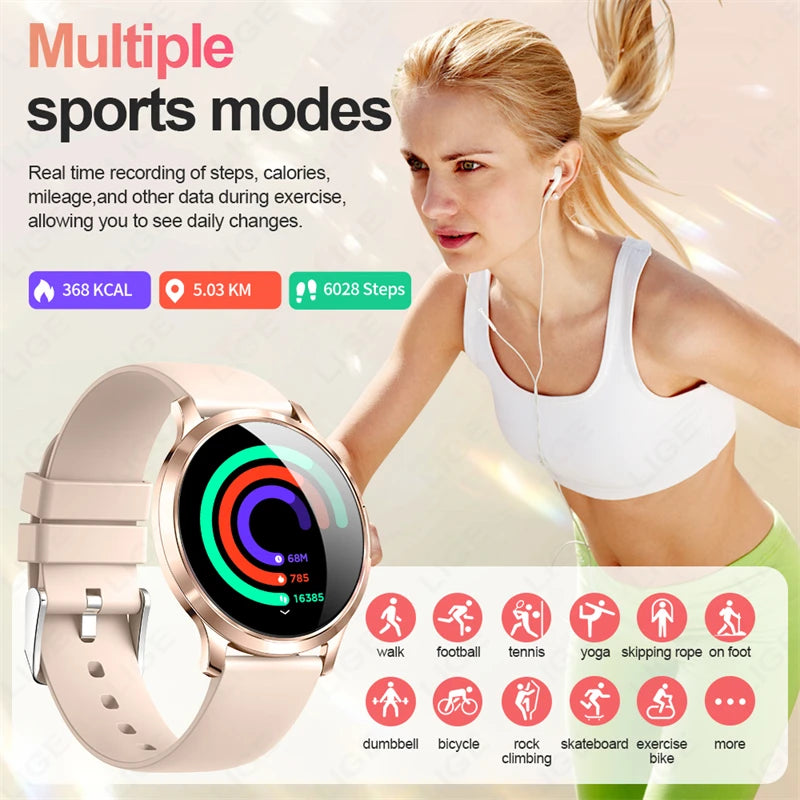 LIGE 2025 Ultra-thin AMOLED Screen Smart Watch Women Sport Fitness Bracelet Custom Watch Face Bluetooth Call Luxury Smartwatch