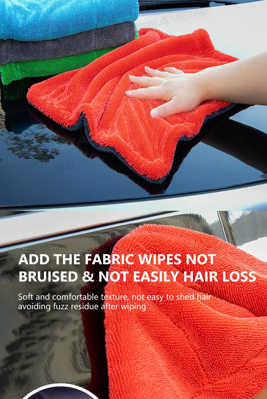 SEAMETAL 1200GSM Car Cleaning Towel Heavy Duty Thicken High-Absorbent Drying Cloth Ultra-Soft Scratch Free Car Detailing Towel