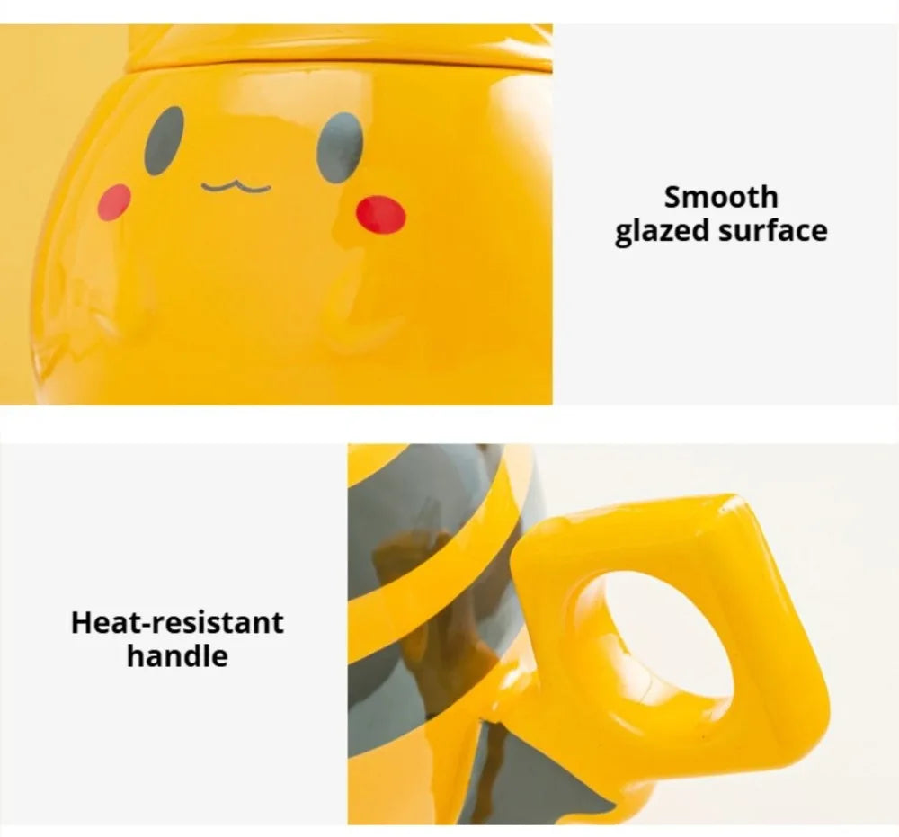 SHUNXIANG 300ml Pokémon Spherical Mug Ceramic Pikachu Cup with Lid Creative and Cute Pattern Cup Gift Desktop Decorative Cup