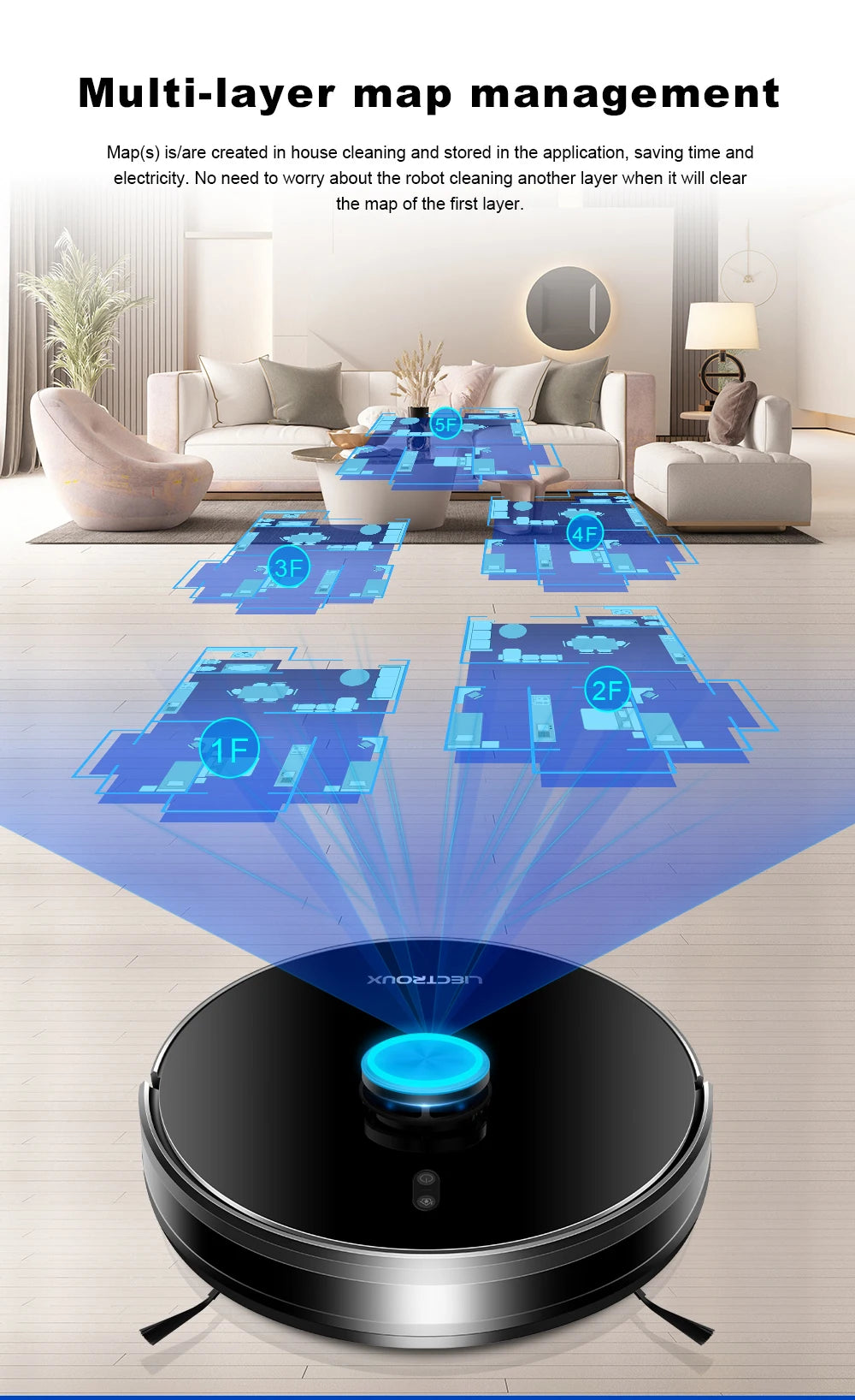 Robot Vacuum Cleaner Liectroux/Lilin X6, LDS Lidar Laser System,6500Pa,Multi-Floor Maps,Y Shape Wet Mop,Multilingual Voice