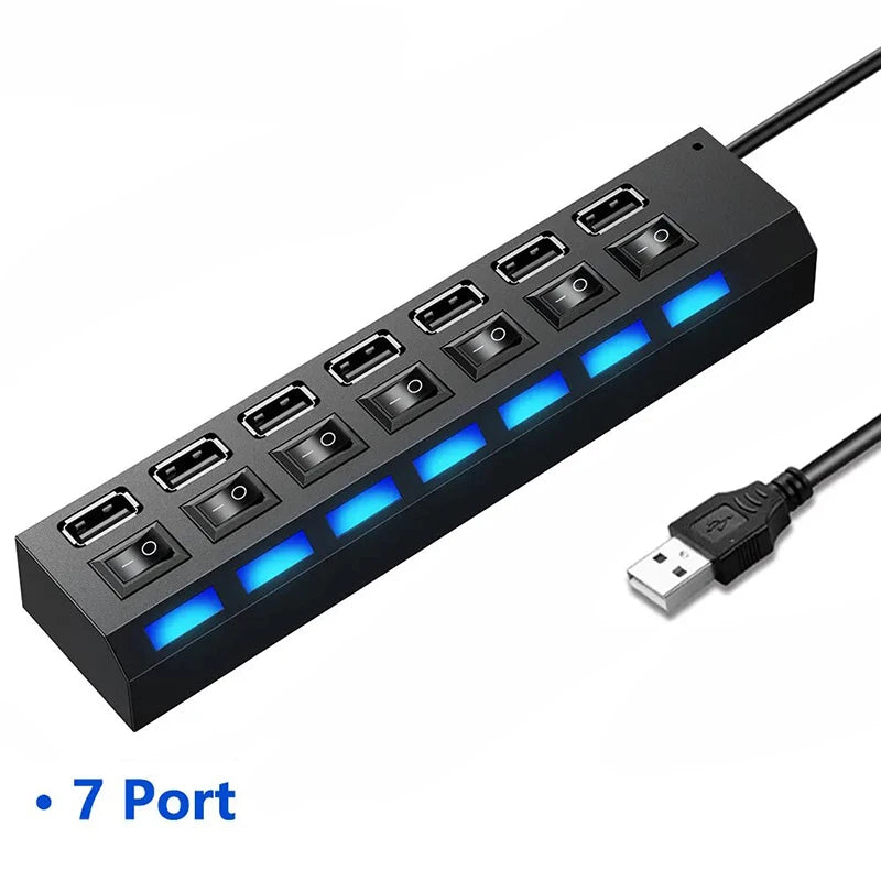 7 Ports USB 2.0 Hub USB Hub Multi USB Splitter Hub Use Power Adapter 4/7 Port Multiple Expander 2.0 USB Hub with Switch for PC