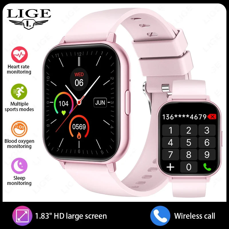 LIGE 2025 Smart Watch Men Full Touch IP67 Waterproof Alarm Clock Heart Rate Health Monitor Lady Gift Sports Fitness Smartwatches