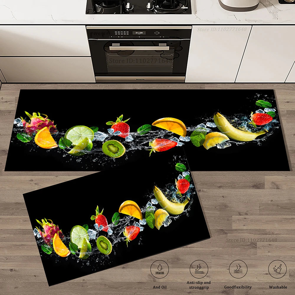 Kitchen Tableware Pattern Absorbent Doormat Non-Slip Entrance Rug with Washable Floor Carpet Durable Home Decor High Quality Mat