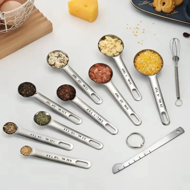 Stainless Steel Measuring Spoon 4/6/7/8 Pcs Set with Scale Measuring Ruler Spoons Coffee Baking Measuring Kitchen Tool Set