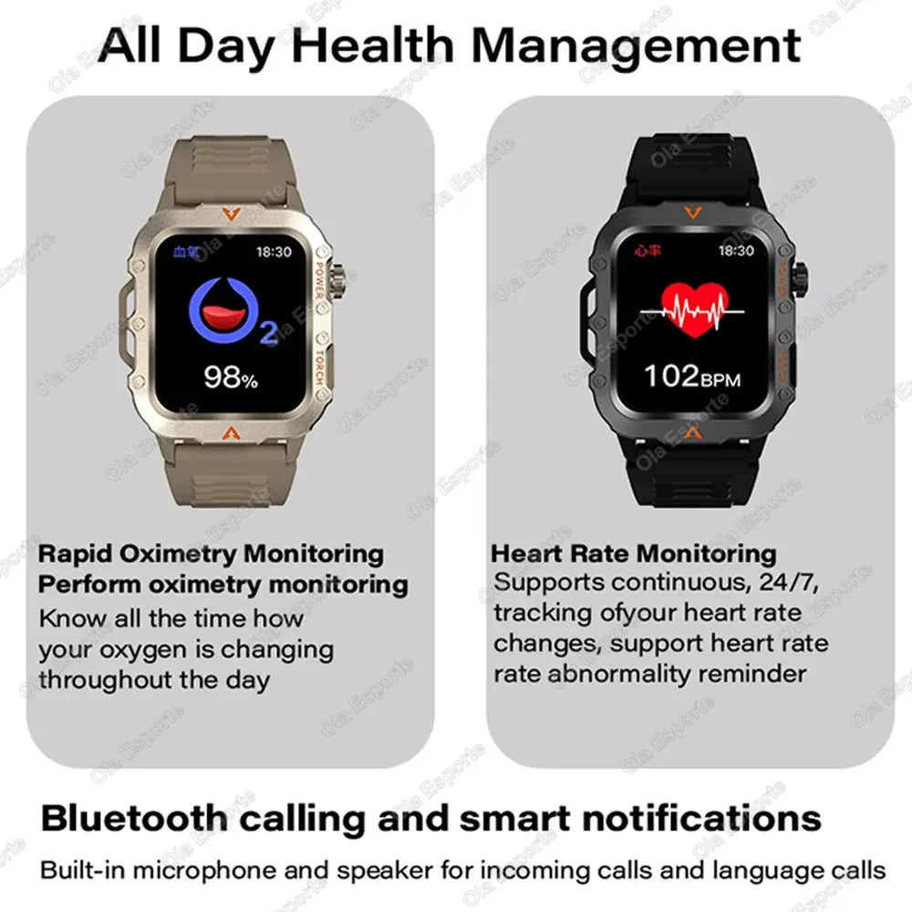 2026New Military GPS Smart Watch Men Bluetooth Call Sleep Health Monitoring LED Flashlight AI Voice Sports Waterproof Smartwatch
