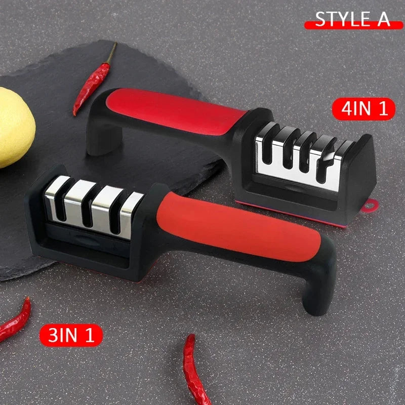 3/4-Segment Kitchen Knife Sharpener Household Multi-Functional Hand-Held 3/4-Purpose Black Sharpening Stone Sharp Knife Tools