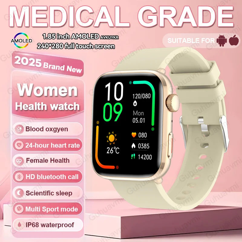 2026 Smart Watch 24/7 Women Health Full Touch Screen BT Call Waterproof Watch Sports Fitness Tracker Health Smartwatch Lady Gift