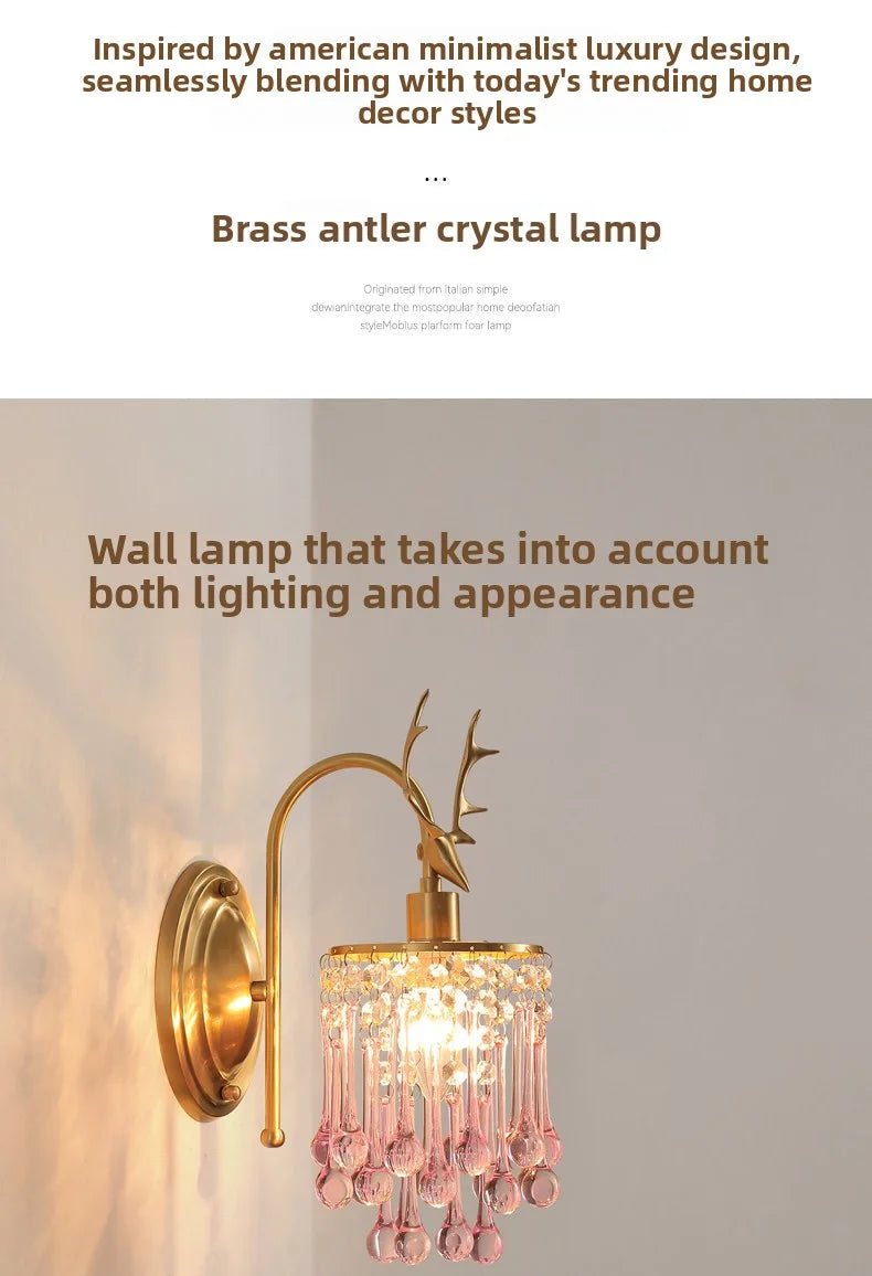 Crystal Wall Lamp - LED American Retro Bedroom Staircase Living Room And Background Wall Light Charging Function Without Wiring