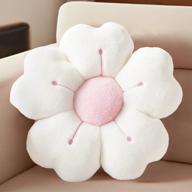 1Pc Soft Plush Daisy Flower Throw Pillow - Cozy Decorative Cushion for Bed & Sofa, White/Pink, Adorable Floral Desig
