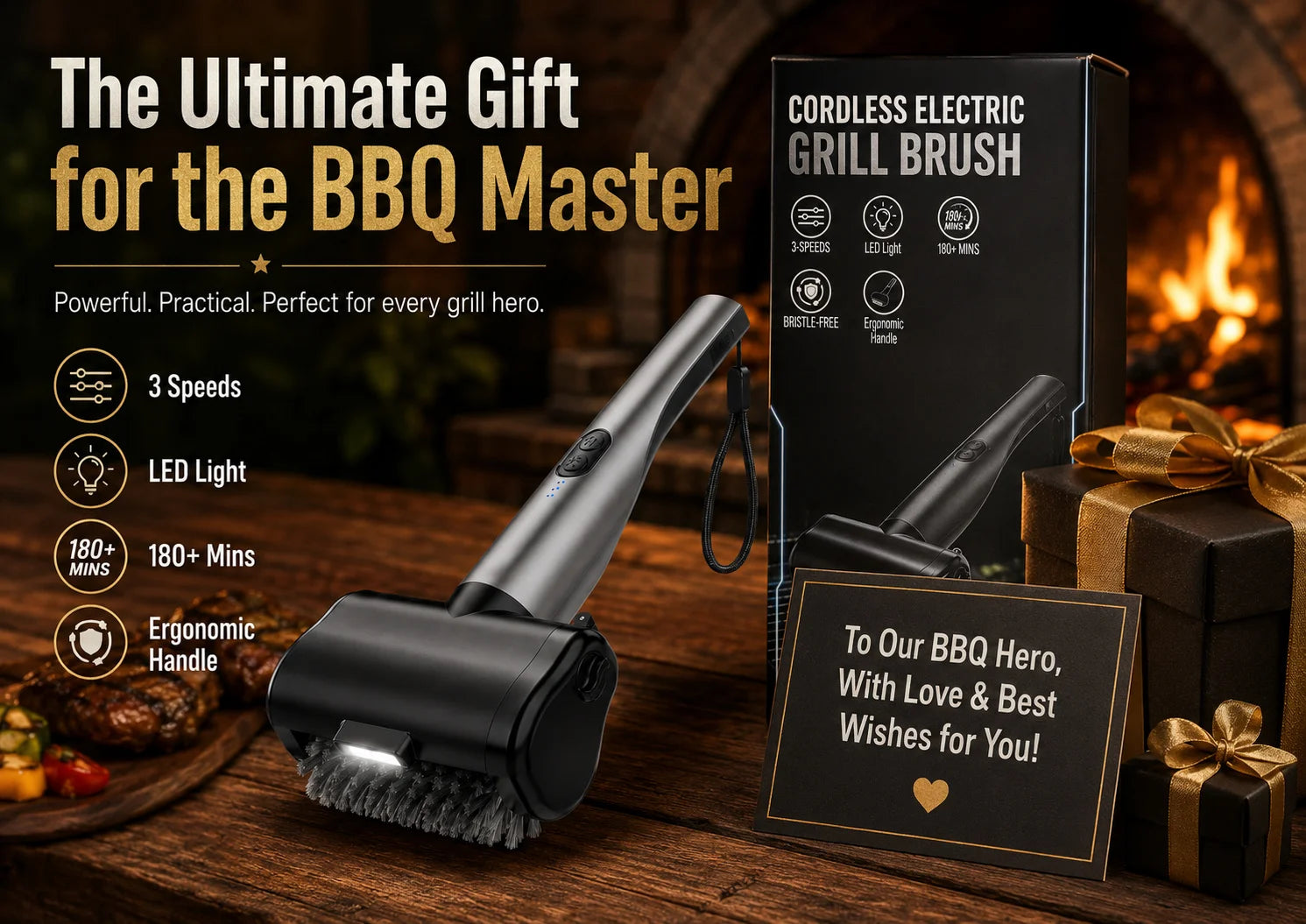 Electric Grill Brush, High Torque Grill Brush 3-Speed Modes，with 3 Brush Heads & Type-C Rechargeable for Barbecue Kitchen.