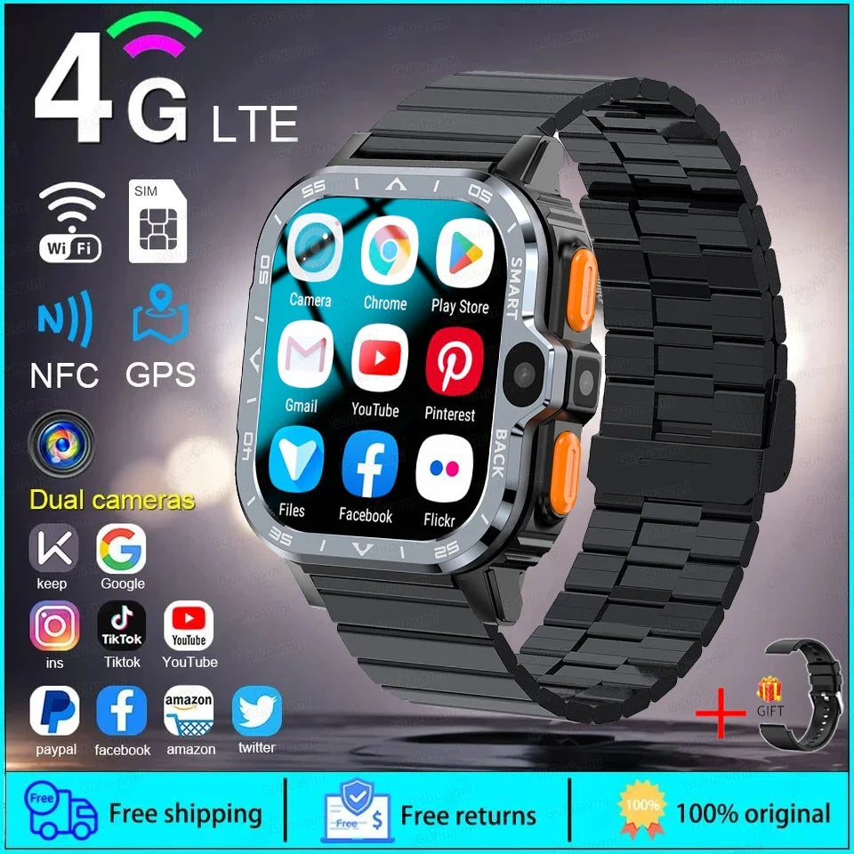 4G/5G SIM Card Wifi Smart Watch 64GB Large Memory APP Download 200W+800W HD Dual Camera Video Call Global Version Smartwatch Men