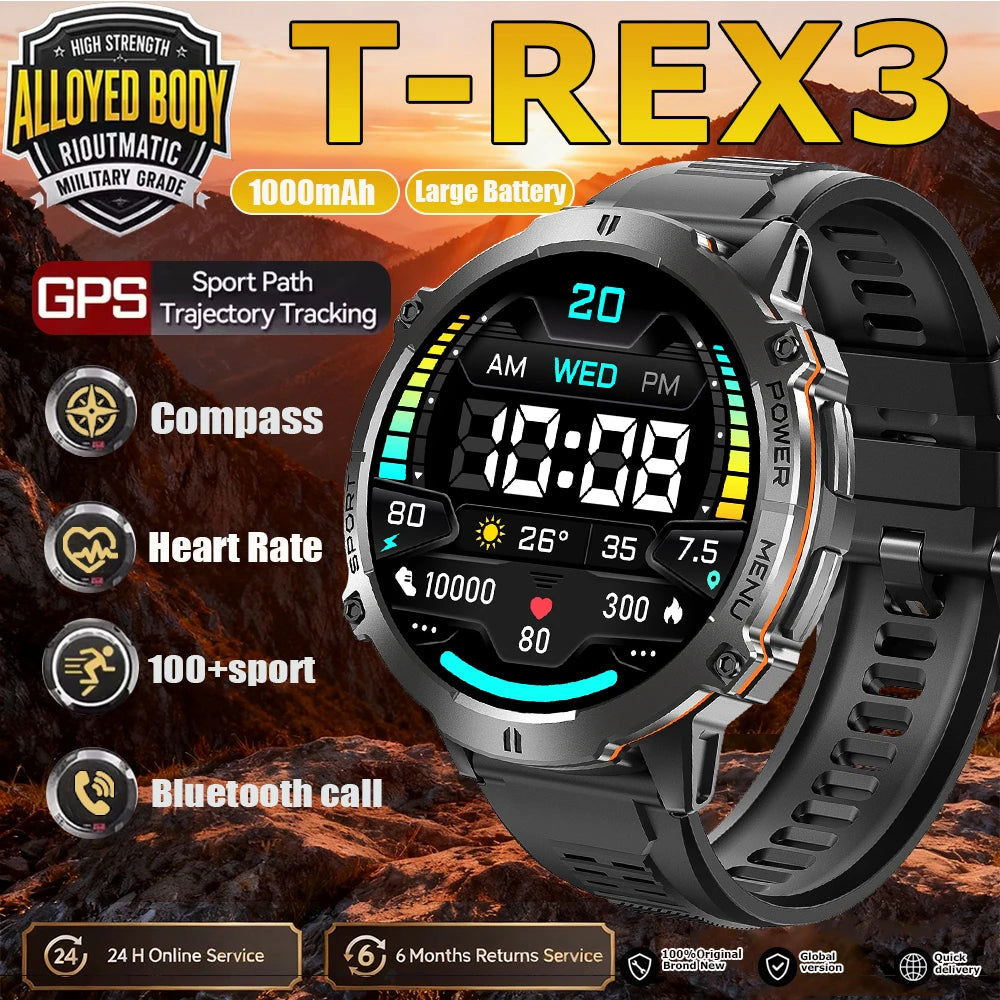 2026 Newly upgraded GPS Military Sports Smart Watch 1000mAh 1.7-inch AMOLED Compass Altimeter Call 10ATM Waterproof Sports Watch
