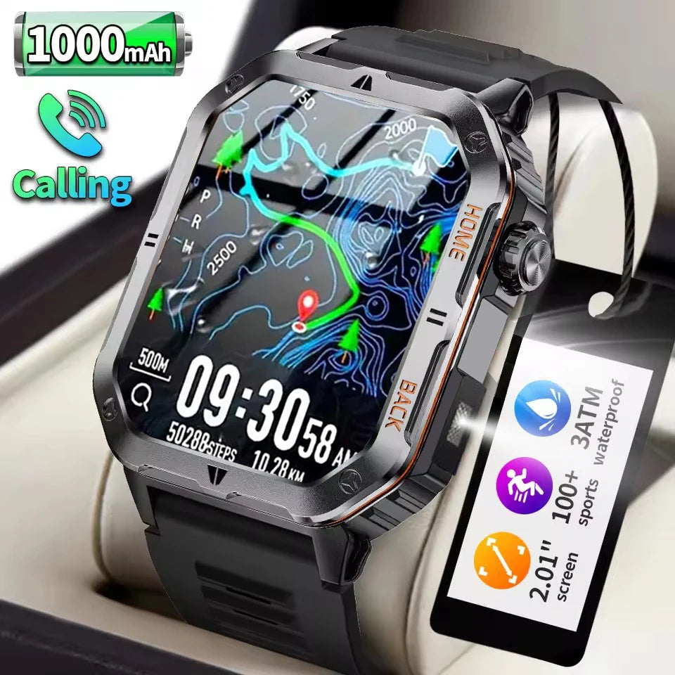 Men Smart Watch Bluetooth Call Sleep Heart Rate Health Monitor Outdoor LED Flashlight Waterproof Sports Watche For Android IOS