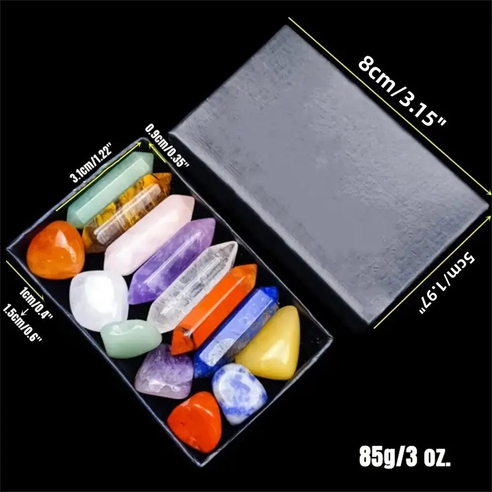 14pcs Natural Stone Chakra Crystal Column Set Color DIY Necklace Jewelry Display Decoration Suitable for Yoga Meditation Gifts