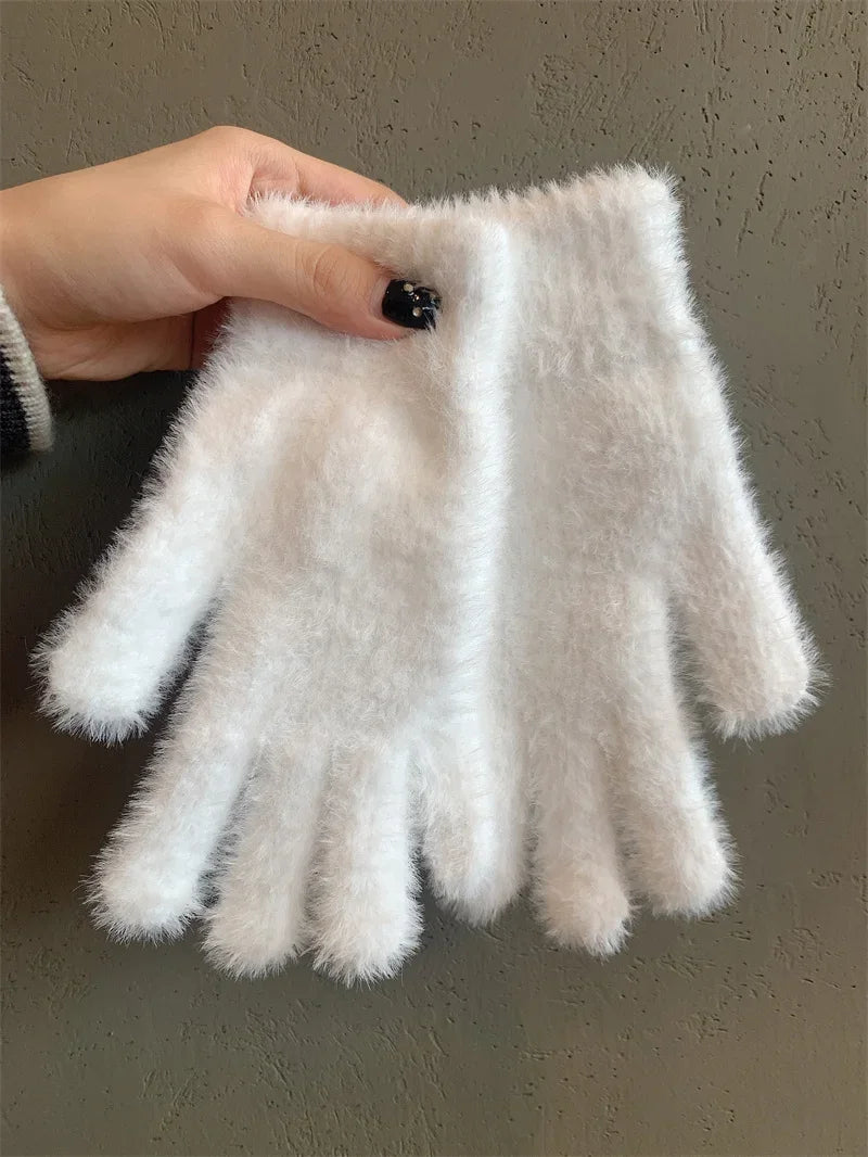 Fashion Winter Mink Velvet Five Finger Gloves Plush Warm Cold-proof Gloves Women Outdoors Cycling Solid Color Wistiti Mittens
