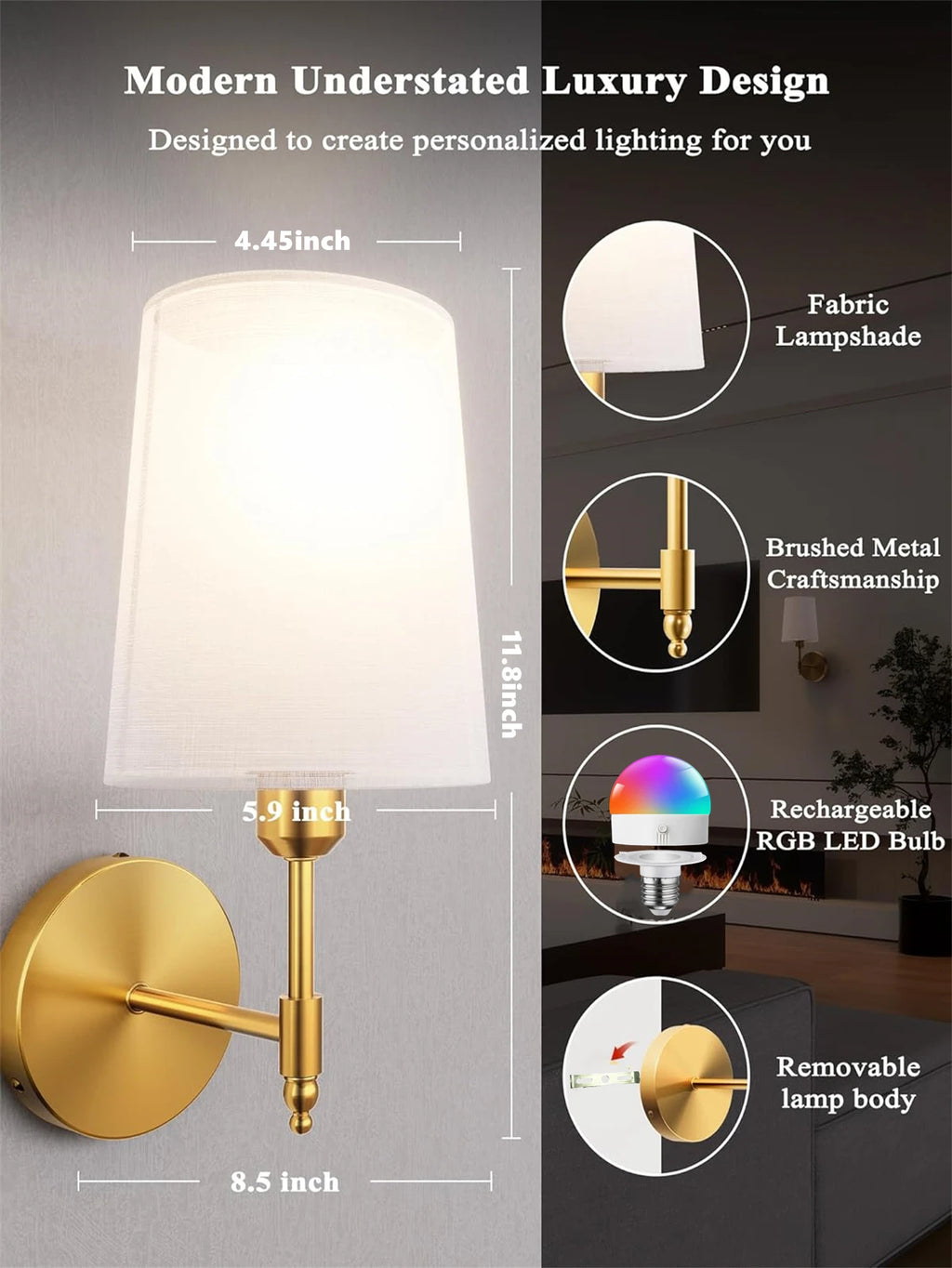 Wiring Free Rechargeable Wall Lamp 4000Mah Dimmable 15 Colors Detachable Bulb Remote Control for Bedroom Living Room Lighting