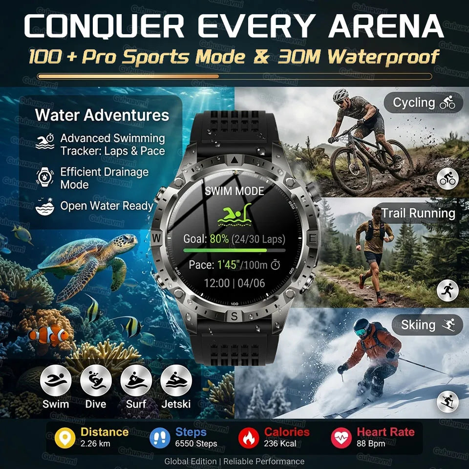 New Offline Map GPS Smart Watch 30meters Swim Waterproof 2GB Memory Bluetooth Call 100+ Sport Fitness Smart Watches For Man 2026