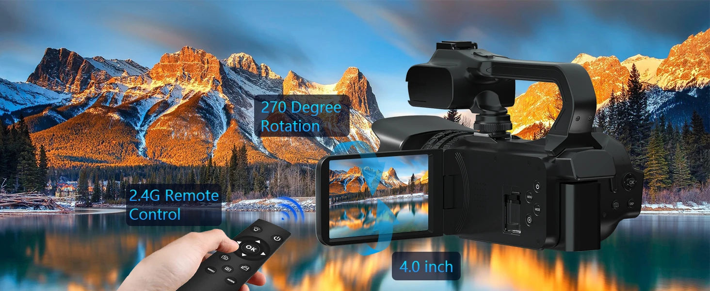 4K 60FPS Professional Camcorder for Photography 64MP WiFi Livestream Webcam Video Cameras 18X Digital Zoom YouTube Vlog Recorder