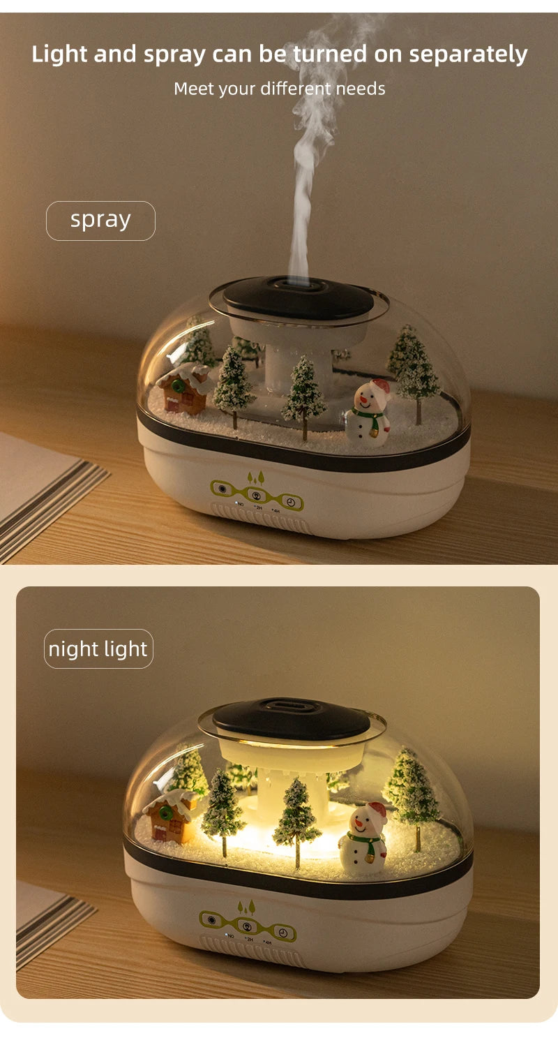 Snowman Landscape Aroma Humidifier with Colorful Light Essential Oil Diffuser Ultrasonic Raindrop Air Humidifier for Home Office