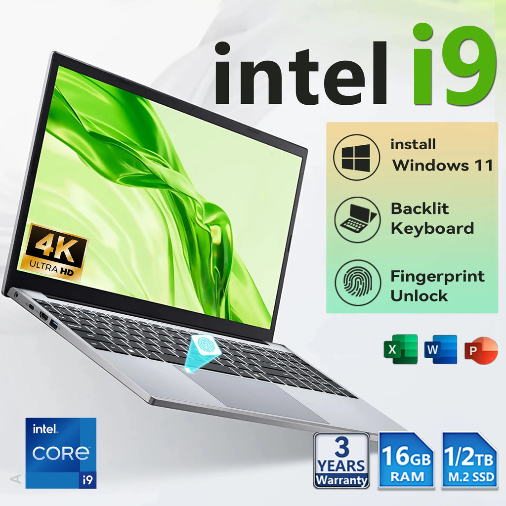 2026 Windows 11 15.6" Ultra Slim Portable Laptop intel Core  i9-9900U 16GB RAM 1TB 2TB SSD Fingerprint Office Gaming Laptop PC