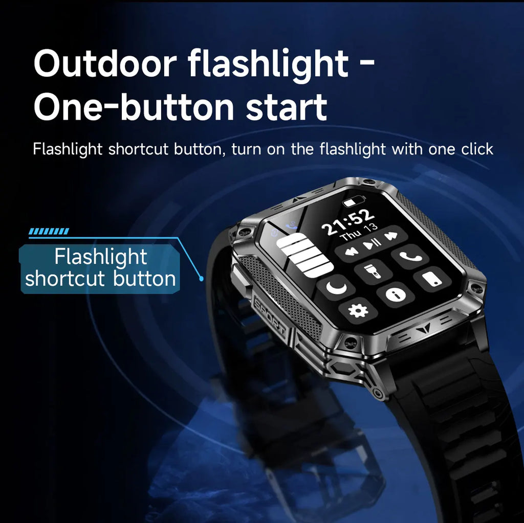 2026 New Military Grade 1400mAh Battery Smart Watch GPS Tracks 5ATMWaterproof Flashlight Heart Rate 2.1" Durable Smartwatch Men