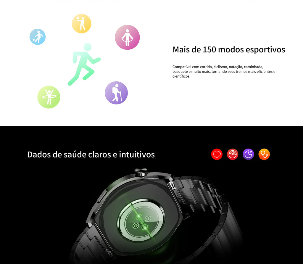 NEXA 2 Relógio Inteligente com de 300mAh Tela HD AMOLED Caixa de Liga de Zinco à Prova d'Água IP68 para Esportes ao Ar Livre