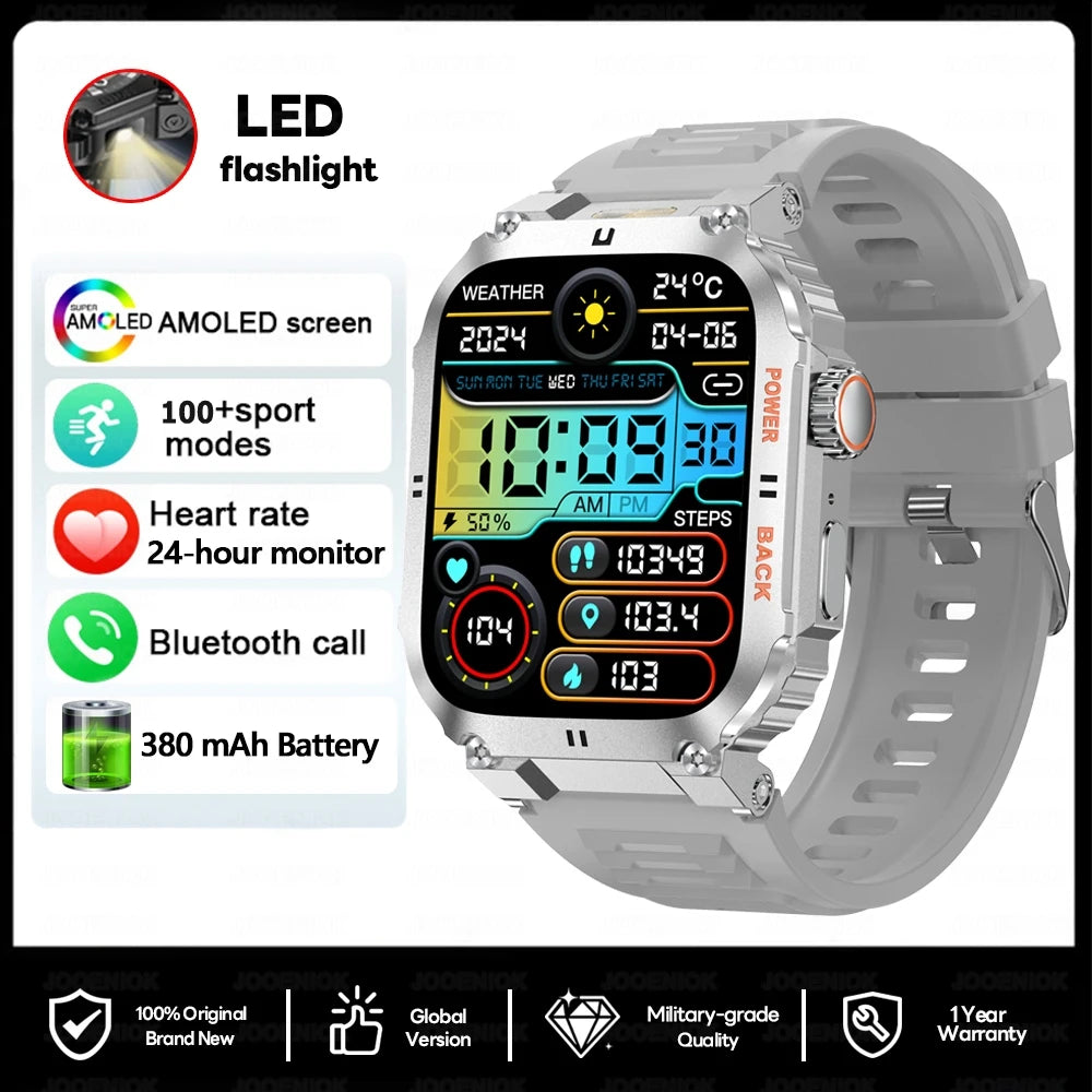 2025 New Outdoor Military Rugged Smart Watch Men's 1.91 Inch AMOLED HD Full Screen Touch LED Light Bluetooth Call Smartwatches