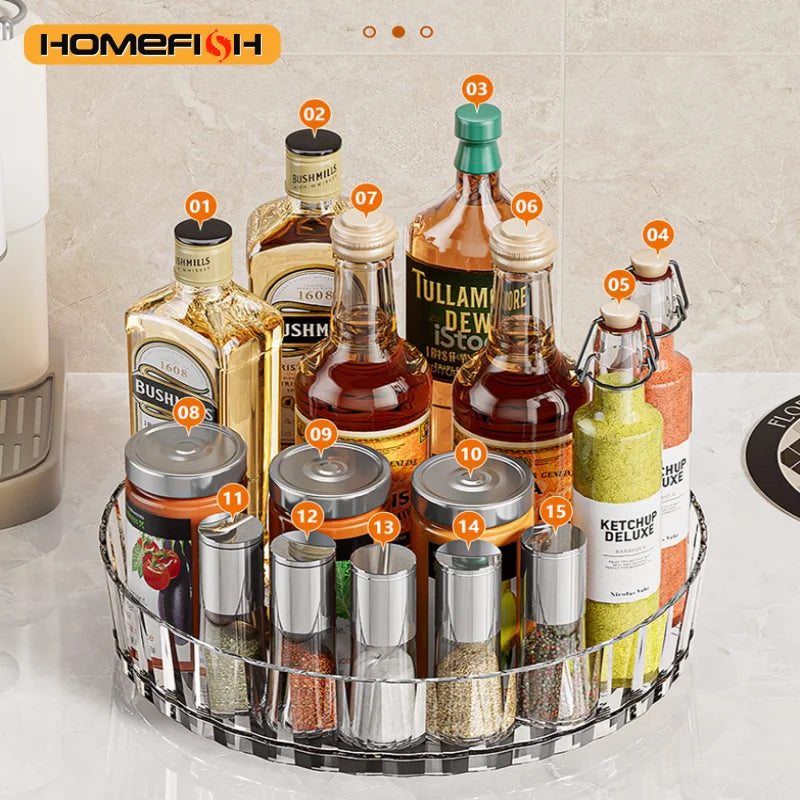 Multi-Purpose Rotating Spice Rack - Efficient Countertop Storage for Kitchen Bathroom