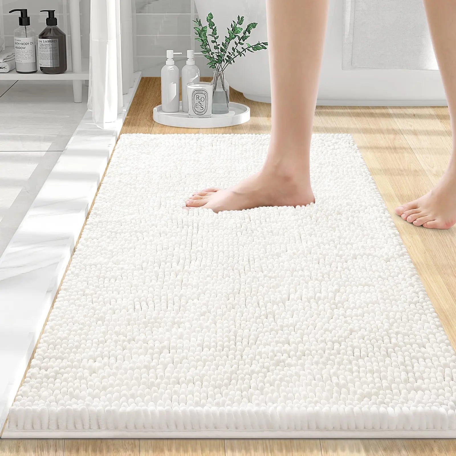 Olanly Chenille Bath Mat Fashion Non-Slips Soft Fluffy Bath Mats For Bathroom Super Absorbent Floor Mats Washable Bathroom Mat