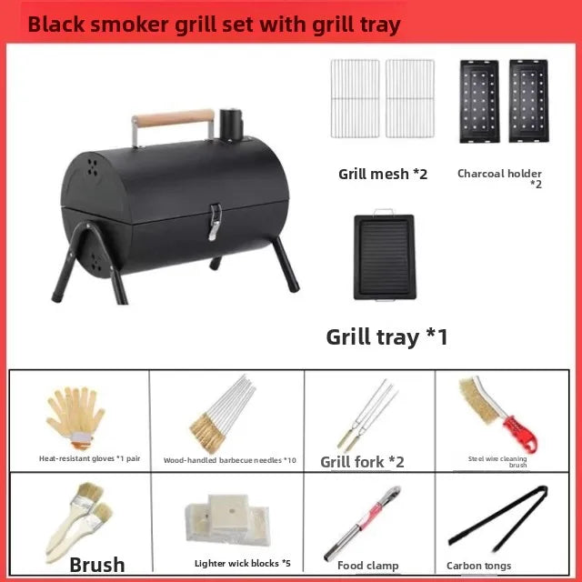 Portable Camping Barbecue Grill Multi-Function Charcoal Barbecue Double-Sided Chimney Home Outdoor Stove Meat Cooking Tool