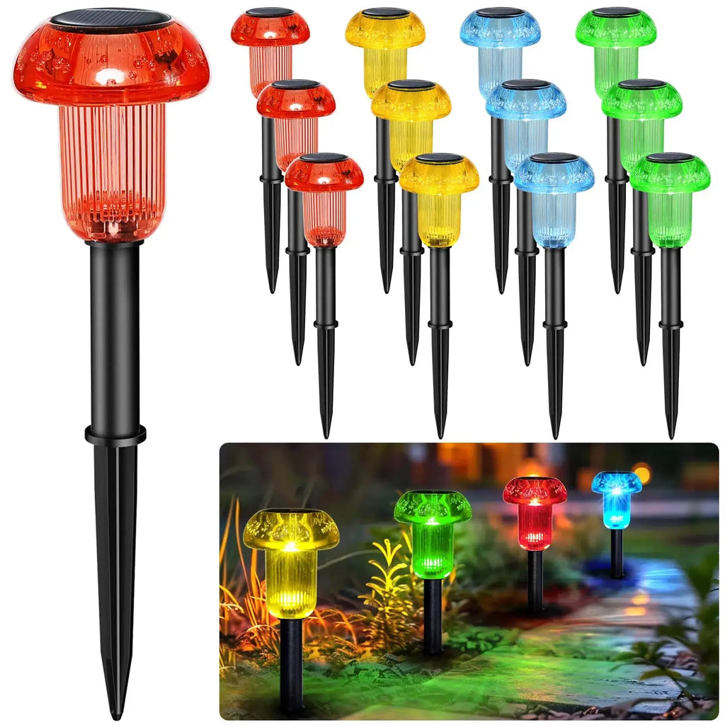 4pcs LED Solar Outdoor Pathway Lights Mushroom Solar Path Walkway Lighting Waterproof For Landscape Yard Lawn Garden Decorative