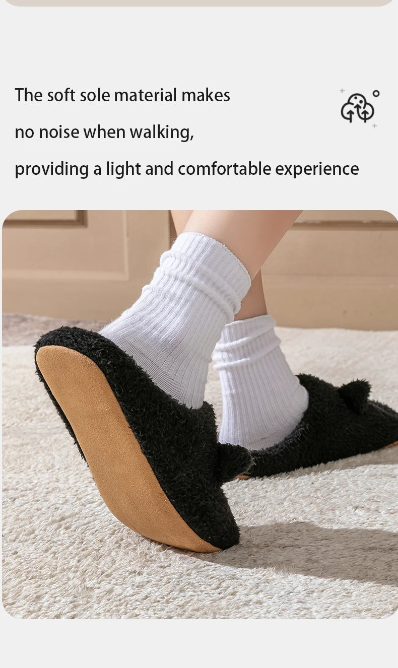 Cute Cat Design Plush Ladies Slippers Autumn And Winter Indoor Floor Non-Slip Soft Bottom Comfortable Warm Home Shoes for Unisex