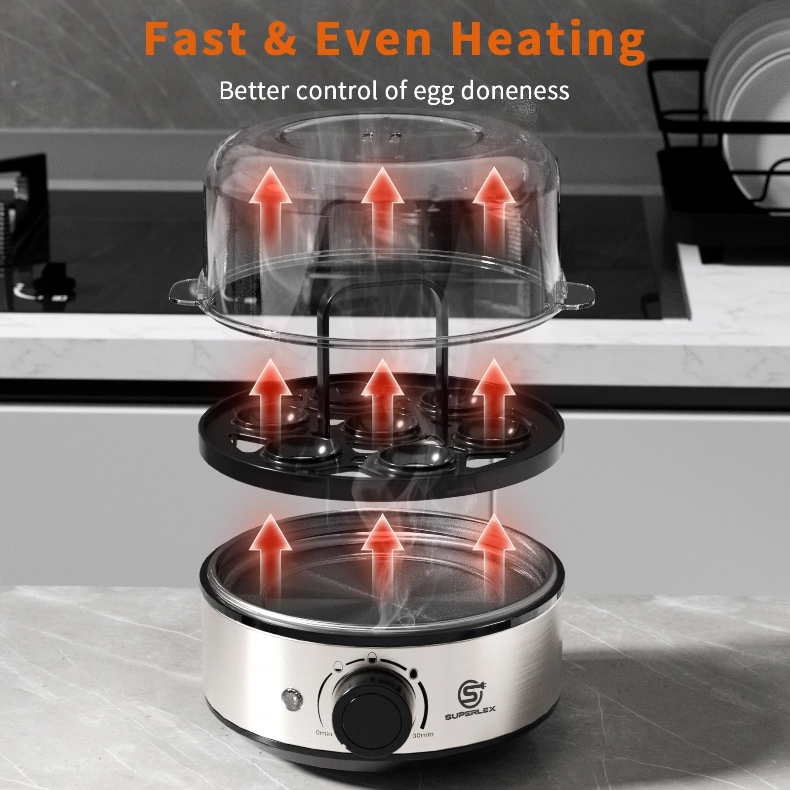 SUPERLEX 400W Power Eggs Cooker 7-Egg Capacity Dial Control Smart Shut-Off Reminder Rapid Egg Boiler Easy to Clean and Safer New