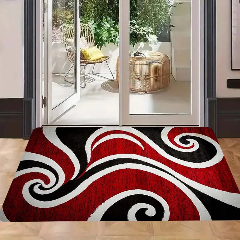 Red Pattern Kitchen Mat - Non-Slip Durable Polyester Rug for Porch Balcony Living Room, Modern Kitchen Floor Decor