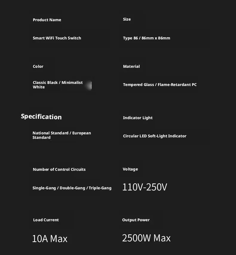 Tuya Smart Life WiFi Smart Touch Switch Tempered Glass Panel WiFi Bluetooth Dual Mode+RF433 Alexa/Google Home Voice Control