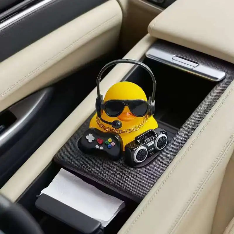 Cool Hip Hop Music Duck Car Decorations Rubber Ducks Cute Dashboard Rubber Ducks for Car Ornament with Headphone Game Player