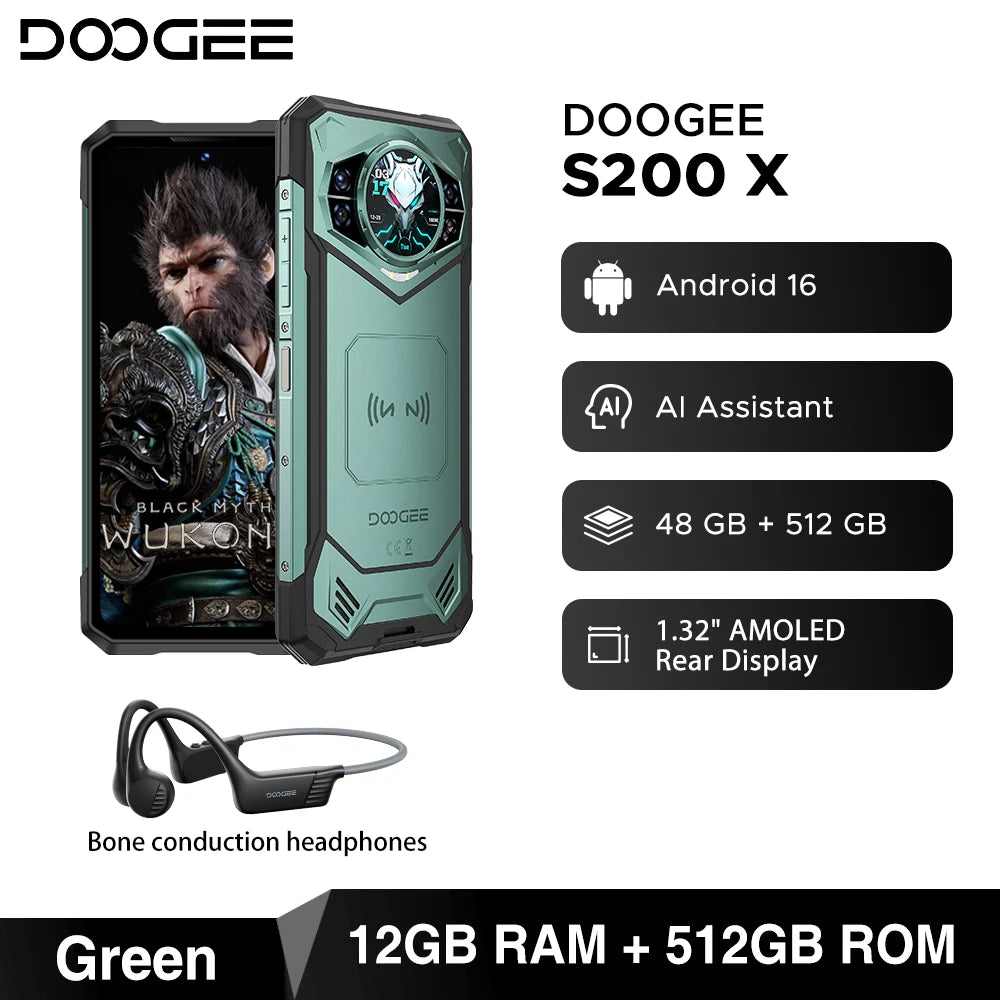 World Premiere DOOGEE S200 X 5G Rugged Phone 12+512GB Smartphone 6.72” FHD+120Hz IPS screen Dimensity 7050 10100mAh battery 33W