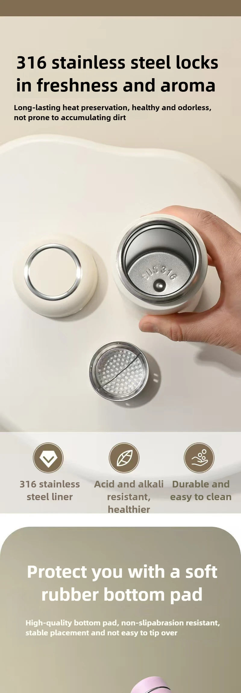 350ML 500ML Insulated Coffee Tumbler Stainless Steel Travel Mug with Lid Rope Handle Portable Thermal Cup for Car Office
