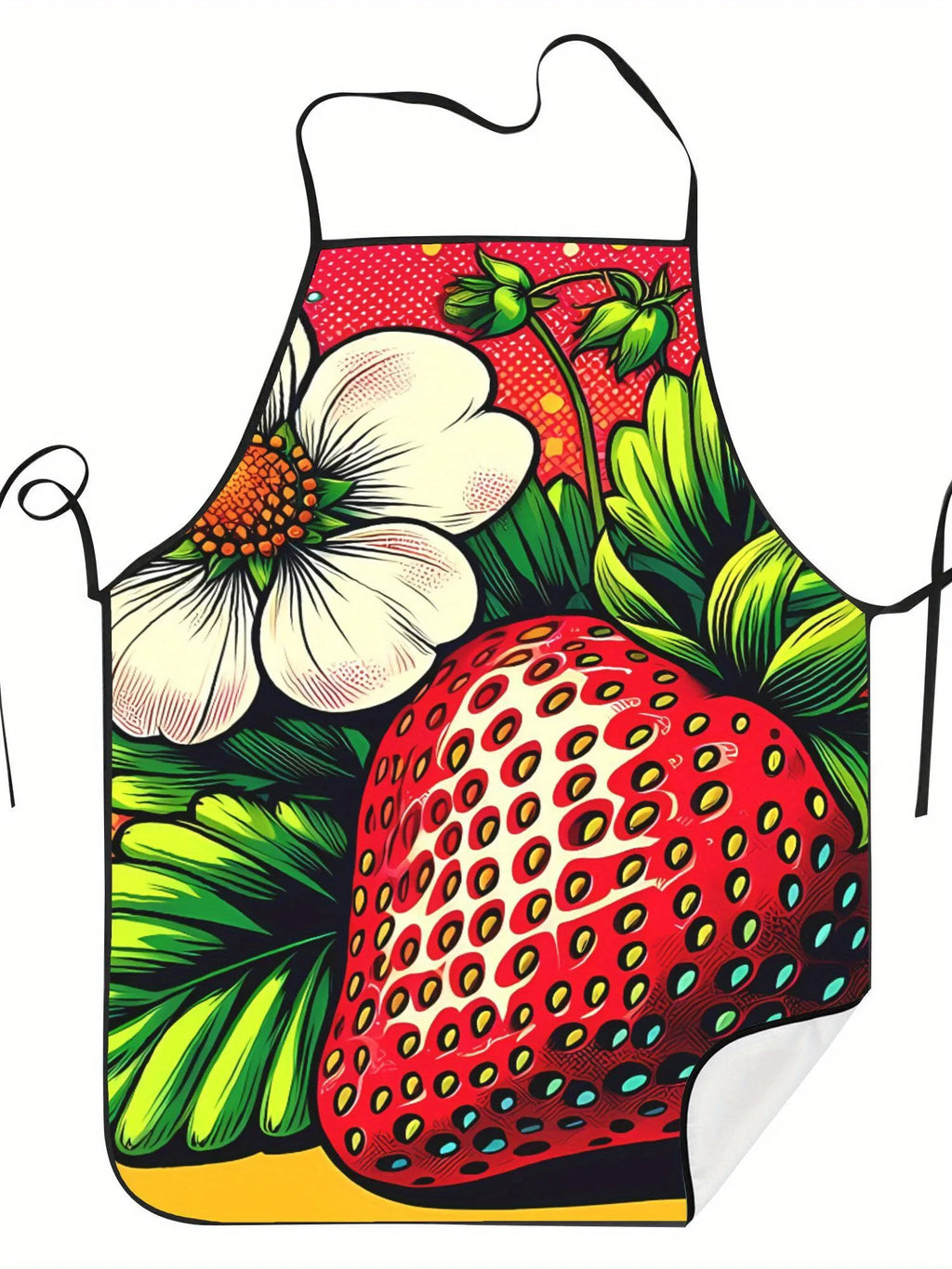 Strawberry Pop Art Apron Bold Color Fruit Kitchen Cooking Baking Gift For Women Summer Chef Wear Graphic Illustration Design