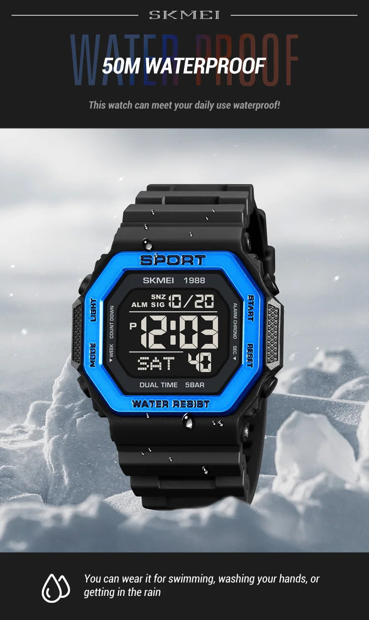 SKMEI 1988 Chrono Men Watch Luxury Brand Sport Watch Electronic Digital Male Wrist Clock Man 50M Waterproof Men's Watches 1988