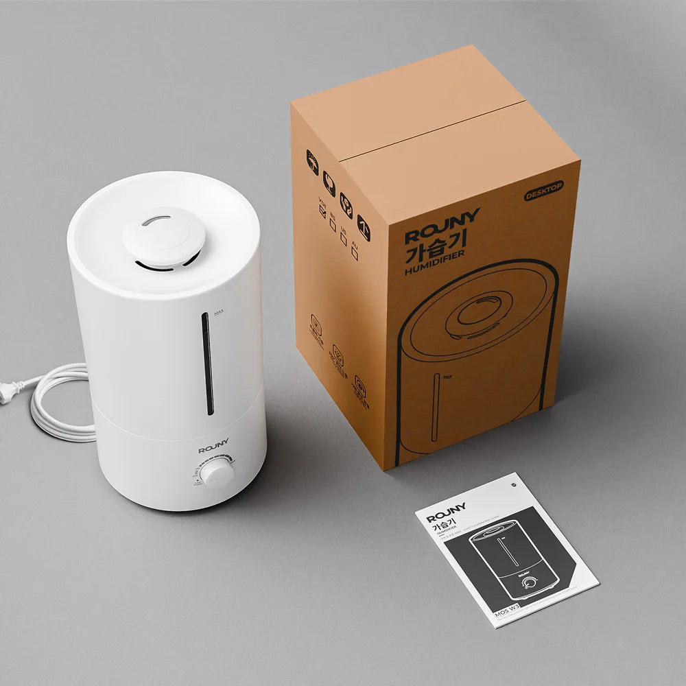 ROUNY Air Humidifier, 4L Large Capacity Ultrasonic Humidifier with Low Water Protection, 360° & Quiet & BPA-Free, White