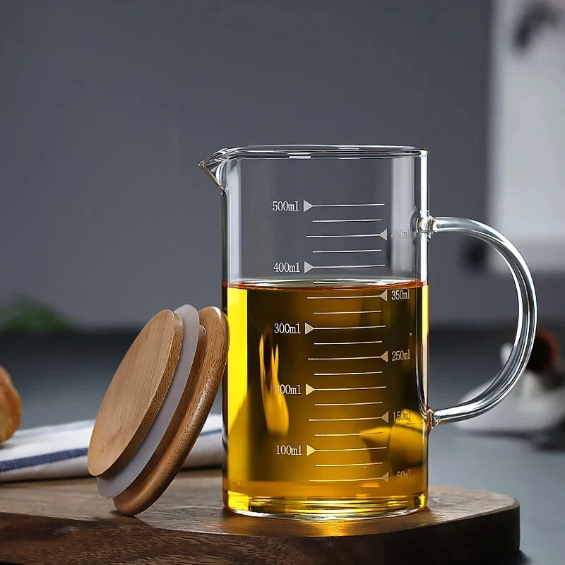 YWDL Food Grade Glass Measuring Cups Kettle Kitchen Milk Tea with Lid and Handle Laboratory Beaker Measuring Mug 250-1000ML